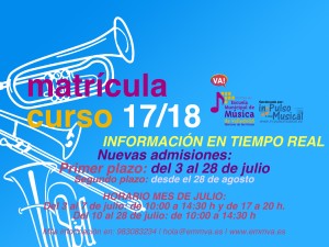 Plazo de matrícula nuevas admisiones Escuela Municipal de Música de Valladolid